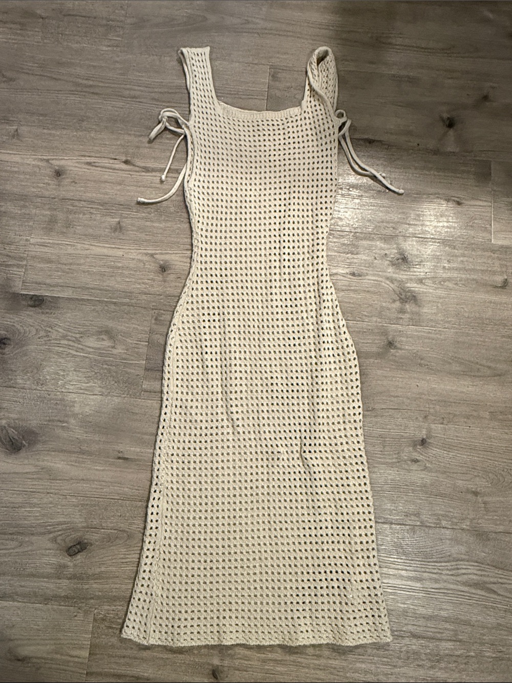 Urban Outfitters Cream Crochet Tie-Shoulder Midi Dress